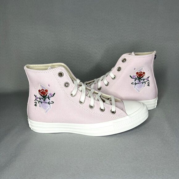 New Converse Chuck Taylor High Top Pink Barely Rose Embroidered Gems Sz 7 w/ Box - Picture 7 of 16